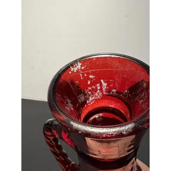 Vintage 1950s Ruby Red Genie-Style Glass Liquor Bottle Decanter, 11” NO STOPPER - Picture 5 of 15